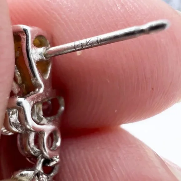 White 14K and Sterling Silver CZ Drop Faux Pearl Earrings - Picture 3 of 6